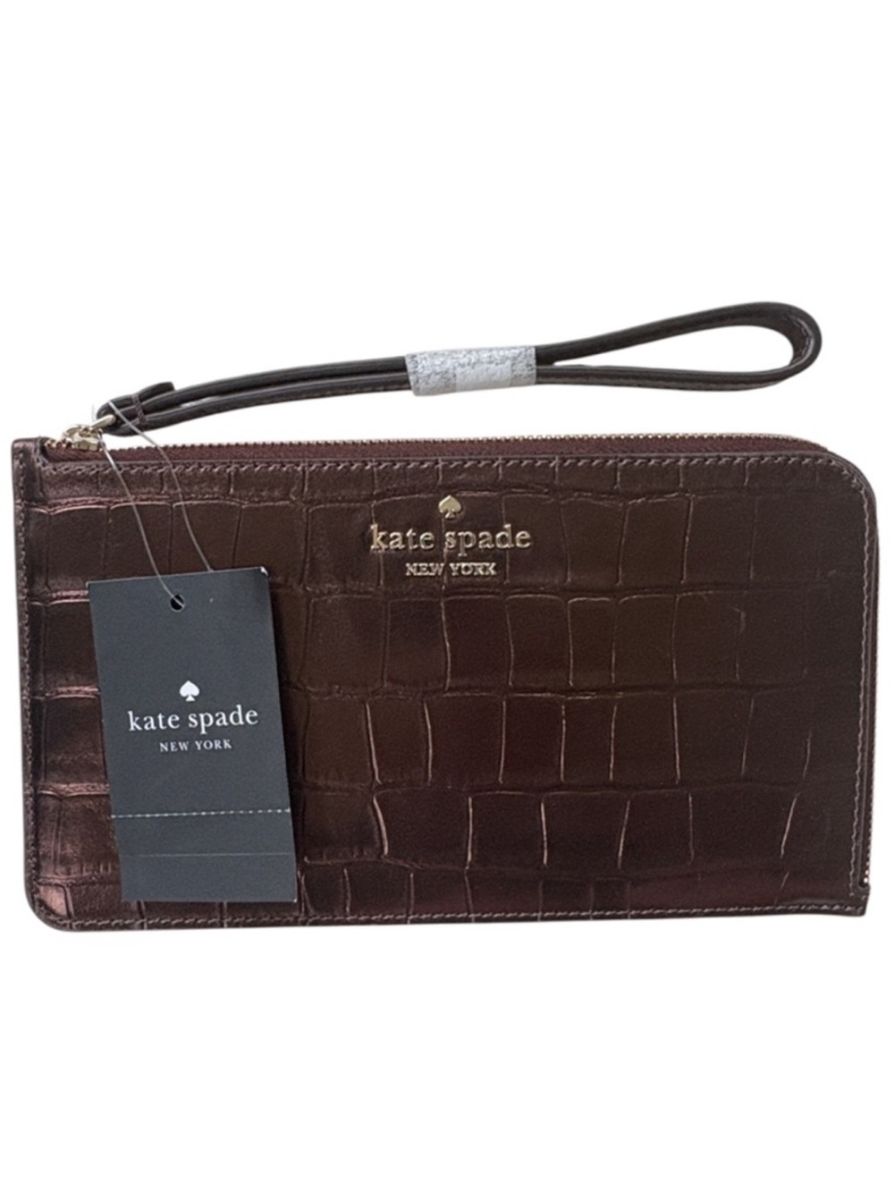 NWT Kate Spade Leather Medium Zipper Wristlet Bronze Retail $159.00